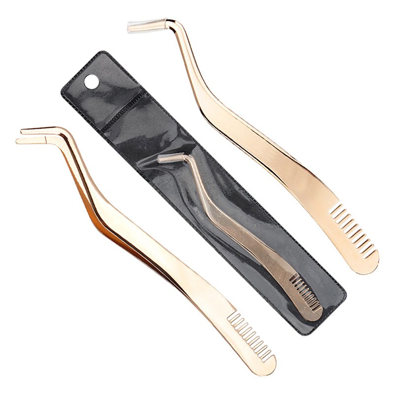 1 PC Eyelash Comb Tweezers Makeup Stainless Steel Lashes Extension Tweezers Tools Eyelash curler
