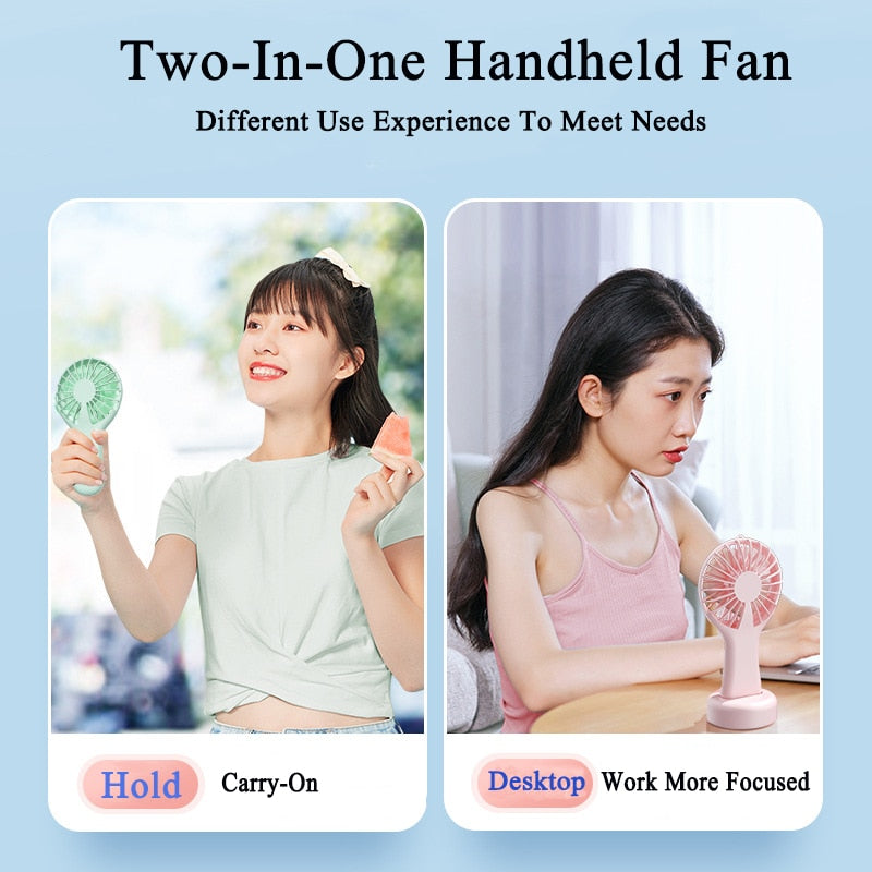 XIAOMI USB Handheld Fan Third Gear Usb Charging Fan Portable Ultra-quiet Hair Drier Student Office Cooling Ventilator With Base